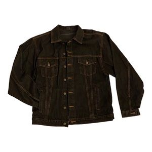 Mens ASICS Black Denim Trucker Jean Jacket Button Up 4 Pocket Mens Size Large